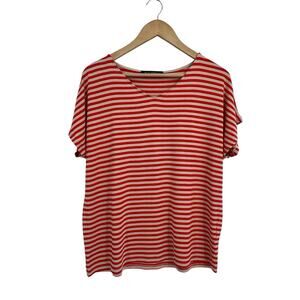 Betty Barclay Red Stripe V-neck Short Sleeve T-shirt Blouse Size 14